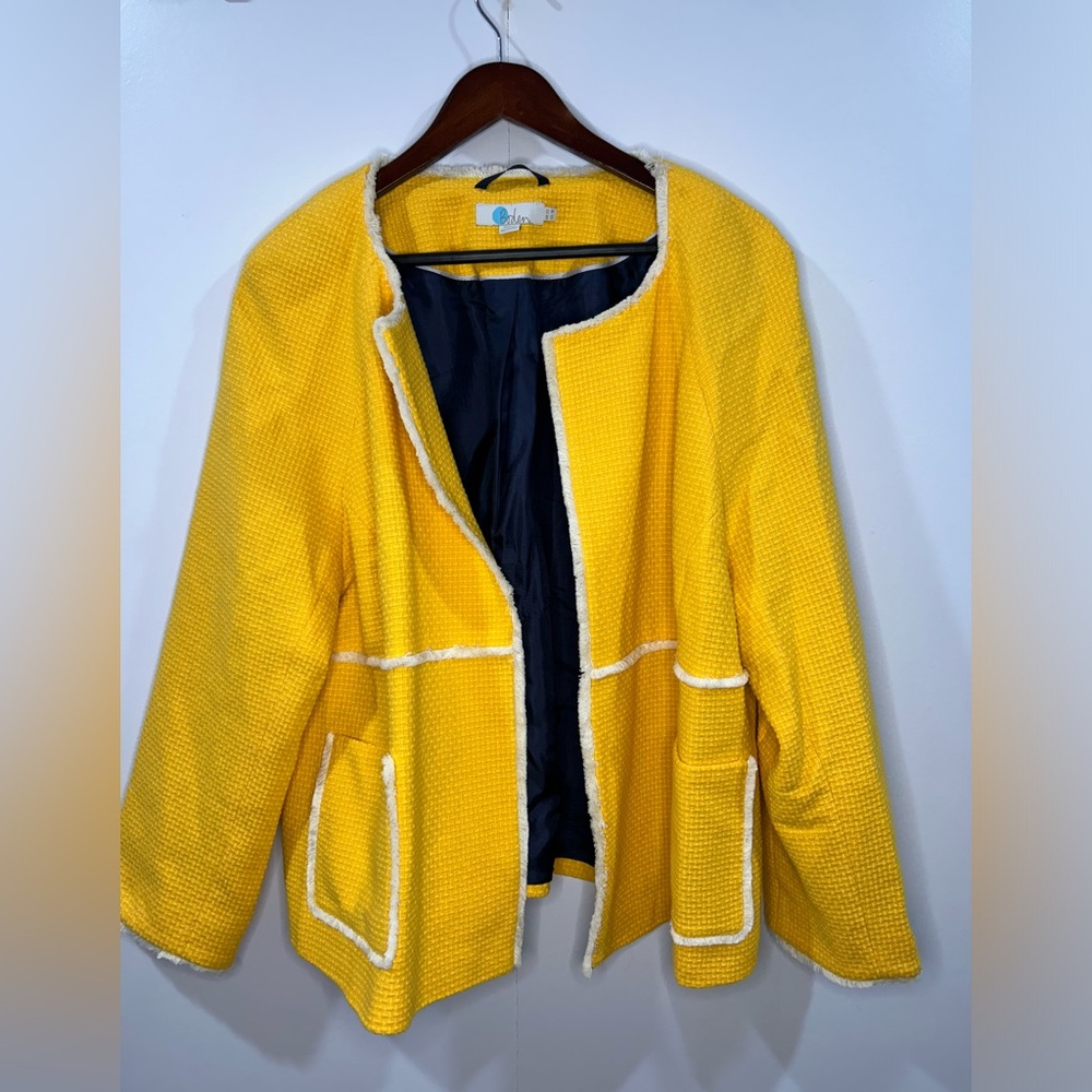 Boden Yellow Textured Blazer with White Trim
